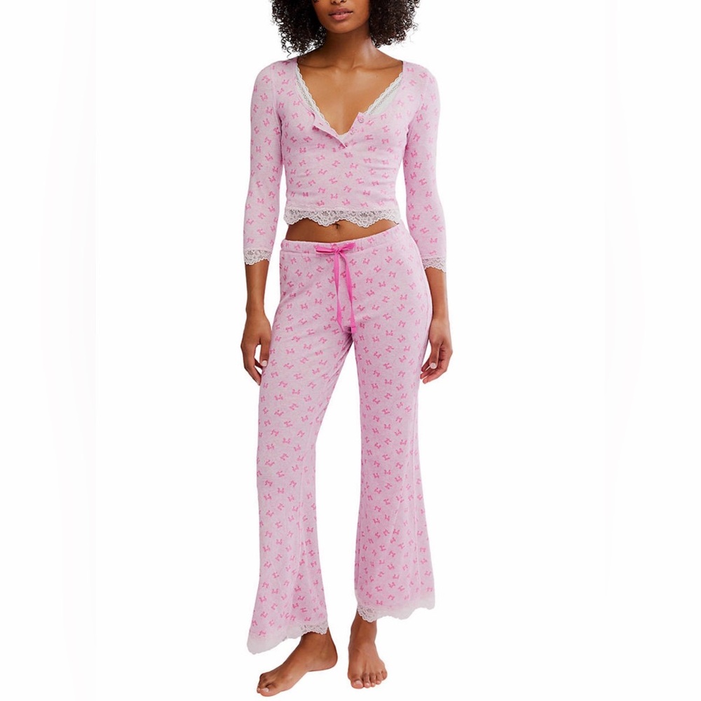 Free People Women's Stolen Dance Classic Fit Pajama Set Candy Lilac Combo Small